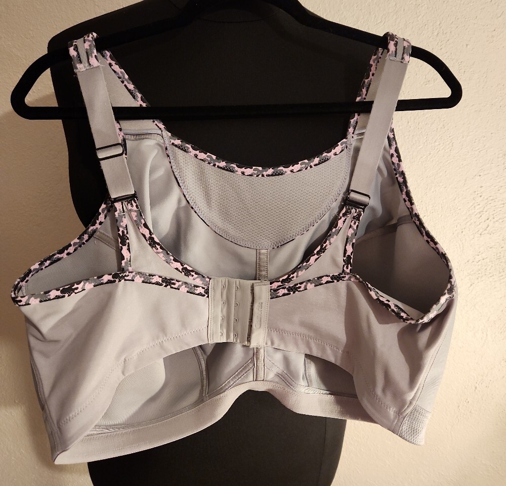 Glamorise Gray Sports Bra with Pink Camo Trim - Picture 2 of 5